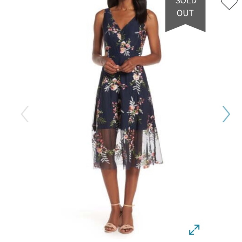 Vince Camuto Floral Embroidered Mesh Midi …